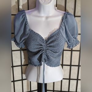 Papaya Ruched Drawstring Crop Top. L